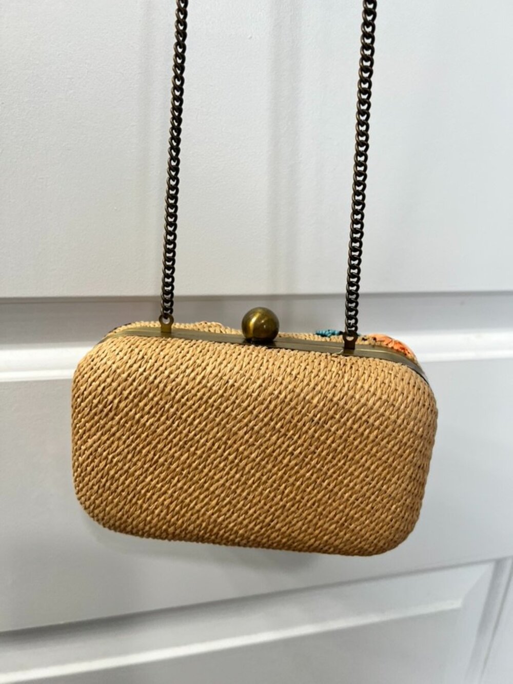 Roller Rabbit Raffia Floral Clutch Crossbody Bag Straw Embroidered Beaded Purse - Picture 3 of 8